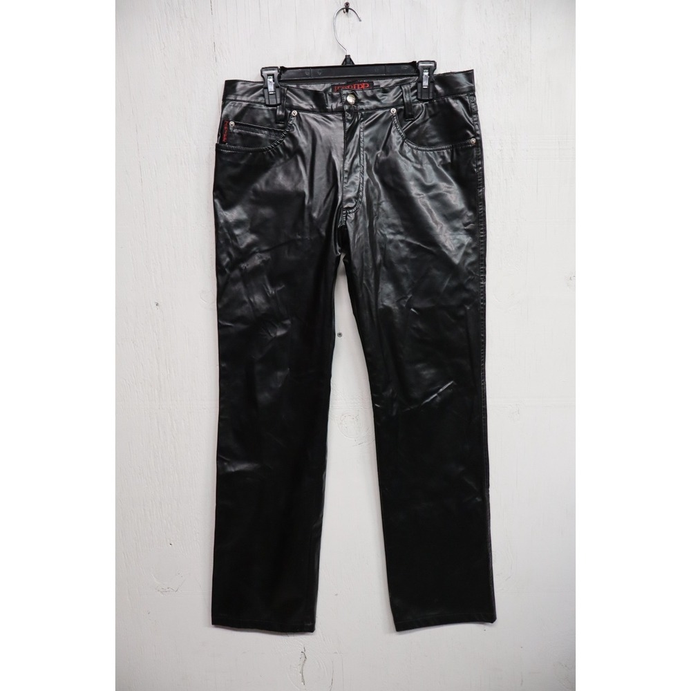 Tripp NYC Mens Faux Leather Pants Size 34x32 Black Goth Grunge Rock Hipster Y2K